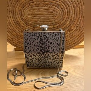 *Vintage* Inge Christopher Embellished Leopard Print Clutch w/ Shoulder Strap
